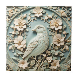 Art nouveau Faux Relief Lämnat Mint för fågelBlomm Kakelplatta