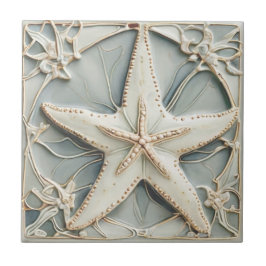 Art nouveau Faux Relief Mint Starfish Sea Star Kakelplatta