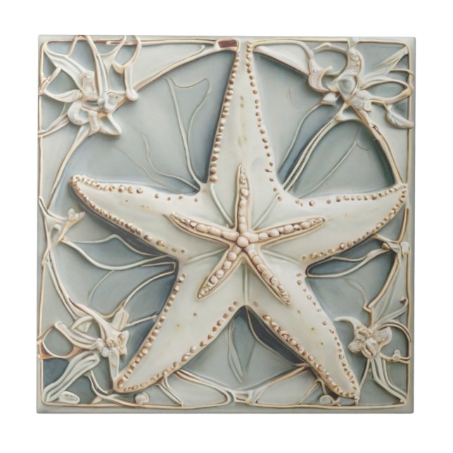 Art nouveau Faux Relief Mint Starfish Sea Star Kakelplatta (Framsidan)