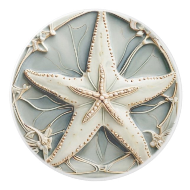Art nouveau Faux Relief Mint Starfish Sea Star Knopp (Framsidan)