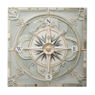 Art nouveau Faux Relief Nautiques Compass Ro Kakelplatta