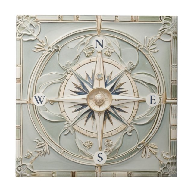 Art nouveau Faux Relief Nautiques Compass Ro Kakelplatta (Framsidan)