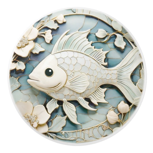 Art nouveau Faux Relief Ocean Fish Höger vänd mot Knopp (Framsidan)