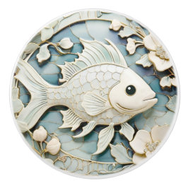 Art nouveau Faux Relief Ocean Fish Höger vänd mot Knopp