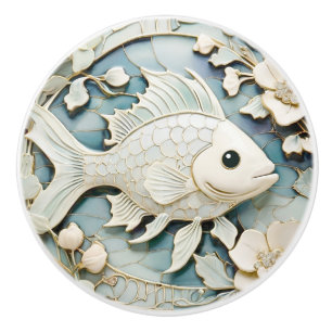Art nouveau Faux Relief Ocean Fish Höger vänd mot Knopp