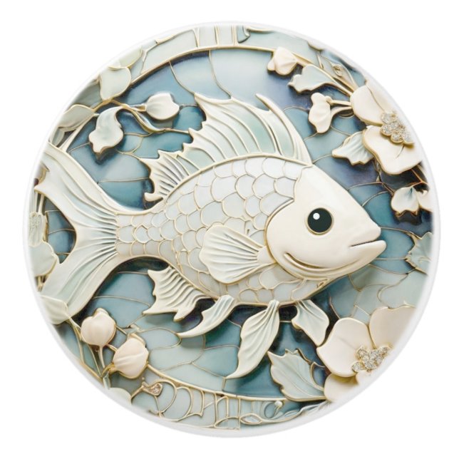 Art nouveau Faux Relief Ocean Fish Höger vänd mot Knopp (Framsidan)
