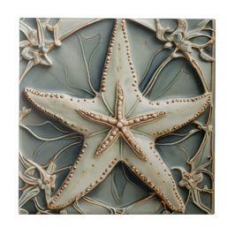 Art nouveau Faux Relief Ocean Starfish Sea Star Kakelplatta