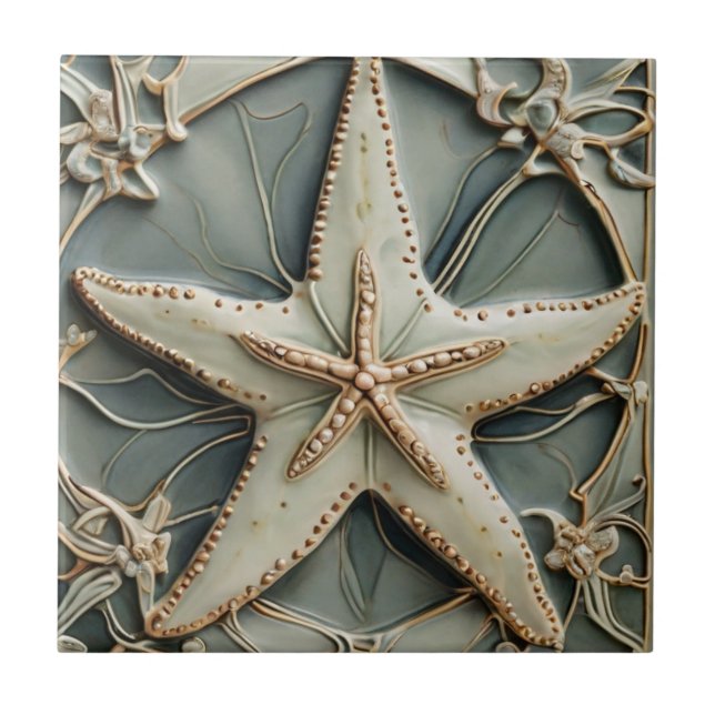 Art nouveau Faux Relief Ocean Starfish Sea Star Kakelplatta (Framsidan)