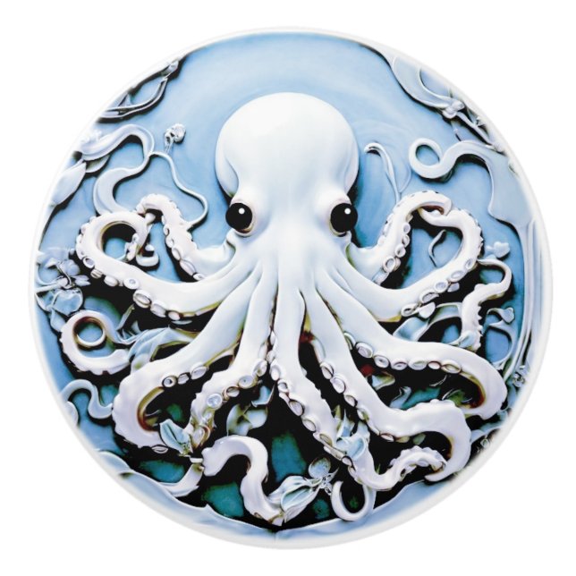 Art nouveau Faux Relief Octopus - Blue & White Knopp (Framsidan)