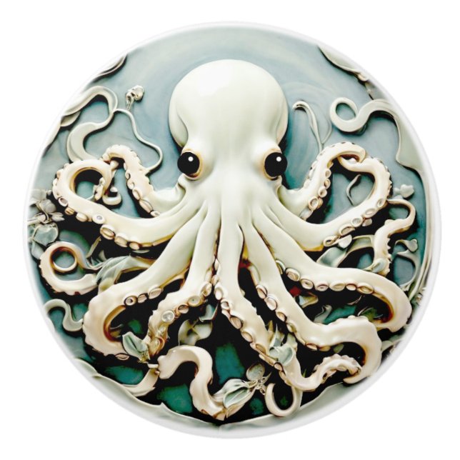 Art nouveau Faux Relief Octopus - Ocean Sea Life Knopp (Framsidan)