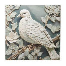 Art nouveau Faux Relief Pigeon Dove Bird Mint Kakelplatta