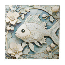 Art nouveau Faux Relief Sea Fish Lämnat vänd mot Kakelplatta