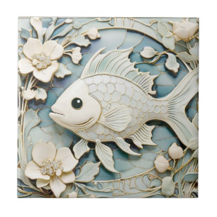 Art nouveau Faux Relief Sea Fish Lämnat vänd mot Kakelplatta