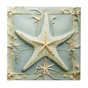 Art nouveau Faux Relief Starfish Sea Star Beach Kakelplatta