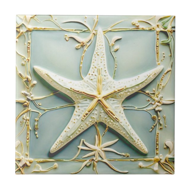 Art nouveau Faux Relief Starfish Sea Star Beach Kakelplatta (Framsidan)