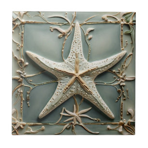 Art nouveau Faux Relief Starfish Sea Star Marine Kakelplatta