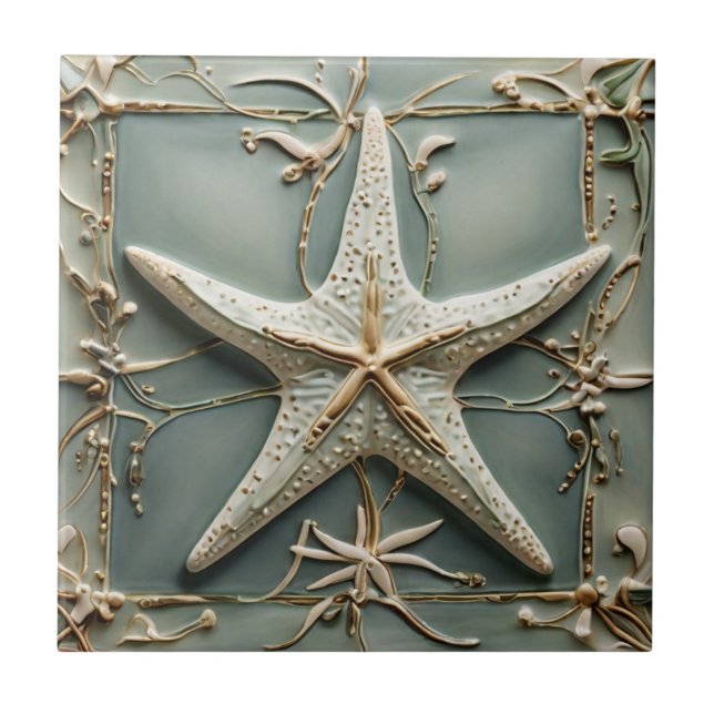 Art nouveau Faux Relief Starfish Sea Star Marine Kakelplatta (Framsidan)