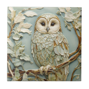 Art nouveau Faux Relief Tawny Uggla Bird Pastel Mi Kakelplatta