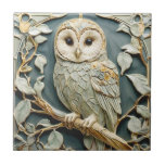 Art nouveau Faux Relief Tawny Uggla Woodland Bird Kakelplatta<br><div class="desc">"girly ornate art nouveau",  "tawny uggla bird",  "faux relief ceramic tile",  "blek mint blue grönt",  "pastel sage lövs and wildlife",  "vintage turquise leafy nature",  "fransk chic teal vild bird",  "vacker light baby blue",  "bird sitta on träd gren",  "Forest woodland" antik"</div>