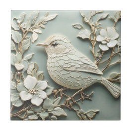 Art nouveau Faux Relief Wren Bird Vintage Mint Kakelplatta