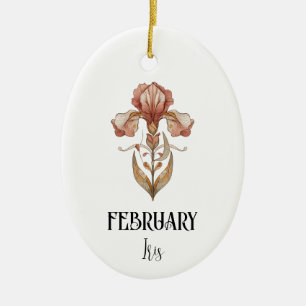 Art Nouveau februari födelsedagsblomma Iris födels Julgransprydnad Keramik