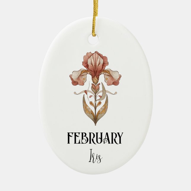 Art Nouveau February Birth Flower Iris Birthday Julgransprydnad Keramik (Framsidan)