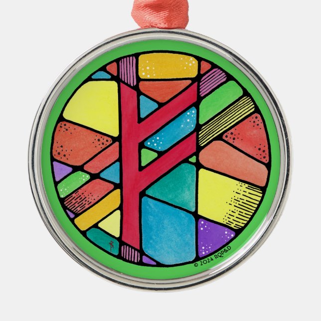 Art nouveau Fehu Rune of Wealth Julgransprydnad Metall (Framsidan)