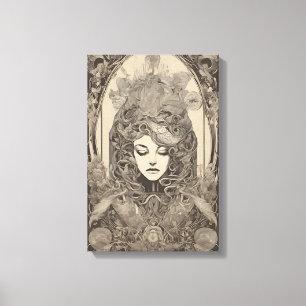Art nouveau Female Porträtt Intricate Blommigt Art Canvastryck