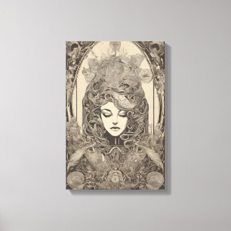 Art nouveau Female Porträtt Intricate Blommigt Art Canvastryck