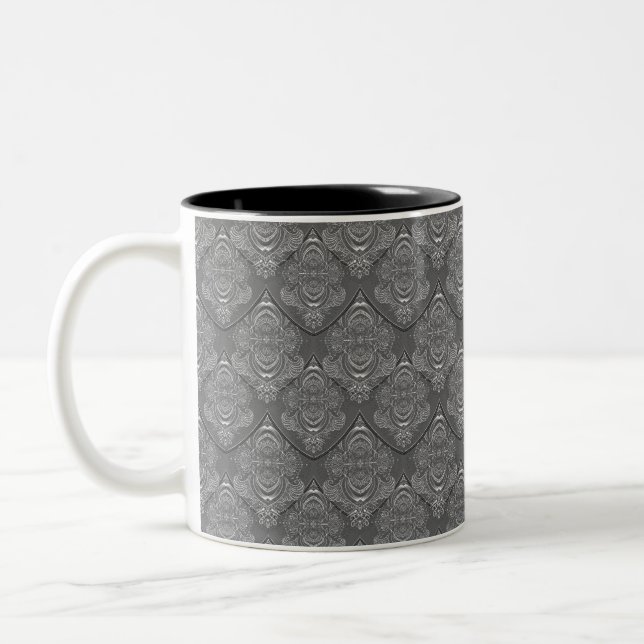 Art Nouveau-fjädermönster i grått Två-Tonad Mugg (Vänster)