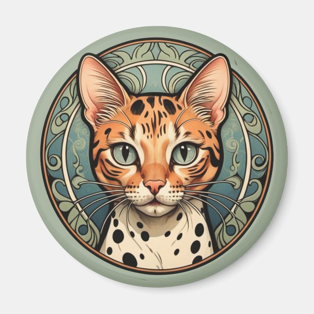 Art Nouveau Fläckig Katt Magnet (Framsidan)
