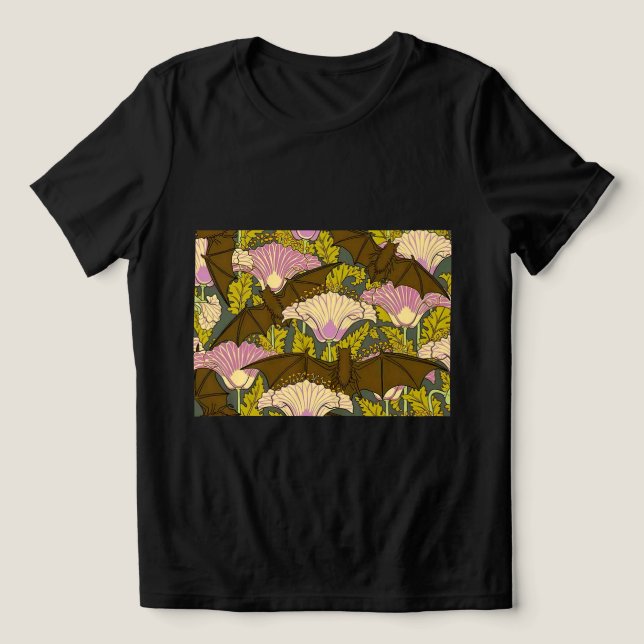 Art Nouveau Fladdermöss & Blommor Gotisk  T-shirt (Design Framsida)