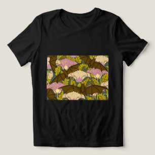 Art Nouveau Fladdermöss & Blommor Gotisk Tee Shirt