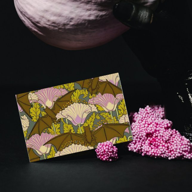 Art Nouveau Fladdermöss och blommor Kort (Skapare uppladdad)