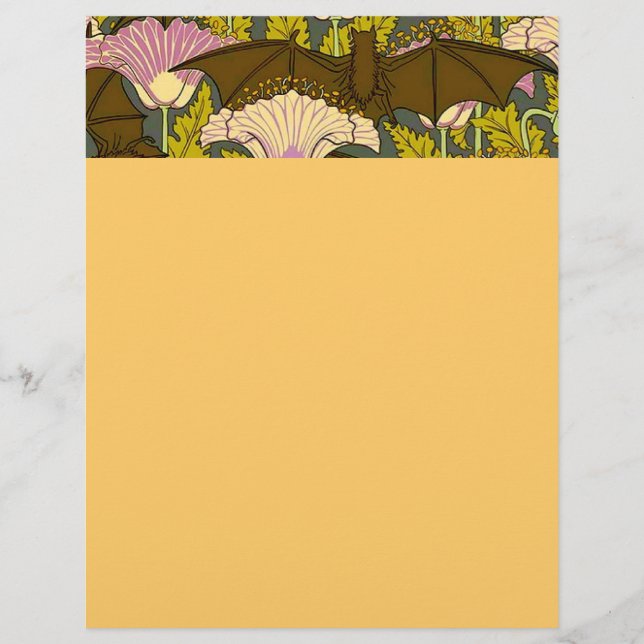 Art nouveau Fladdermöss och blomsterbrevhuvud (Framsida)