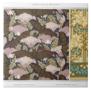 Art nouveau fladdermöss och campanulas blommigt t kakelplatta