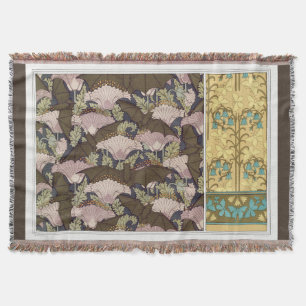 Art nouveau fladdermöss och campanulas blommigt te filt