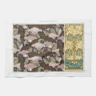 Art nouveau fladdermöss och campanulas blommigt te kökshandduk