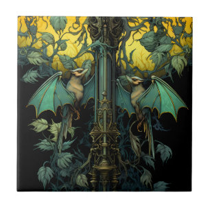Art nouveau Fladdermus-plattan (insamling av träsk Kakelplatta