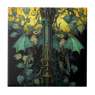 Art nouveau Fladdermus-plattan (insamling av träsk Kakelplatta