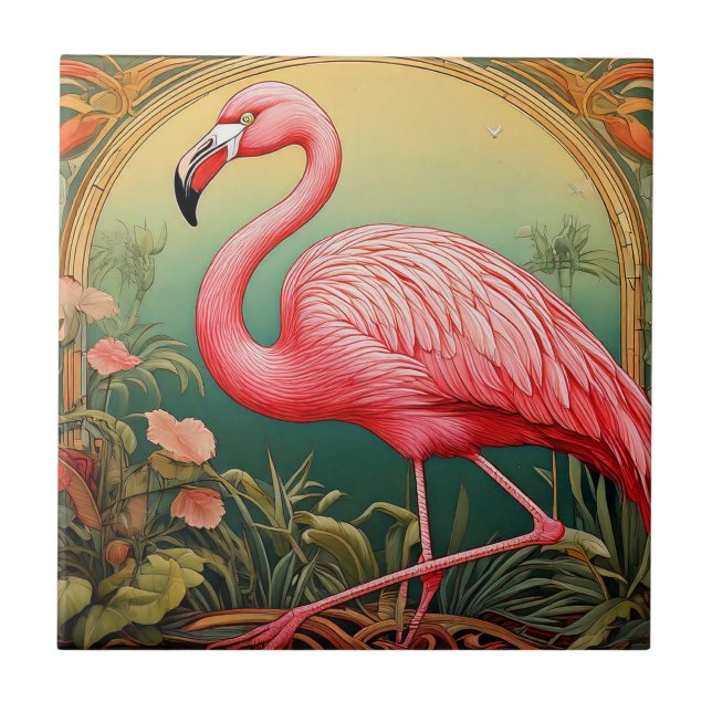 Art nouveau Flamingo Tile Kakelplatta (Framsidan)