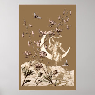 Art Nouveau-flicka på halvmåne av A. Seder Poster
