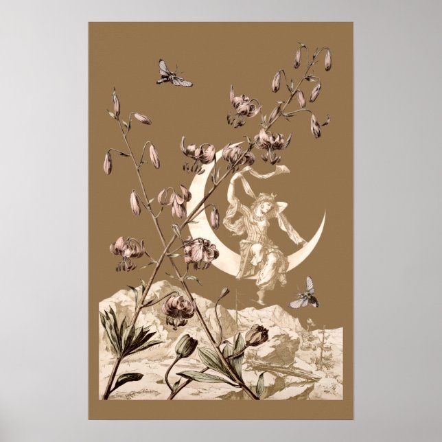 Art Nouveau-flicka på halvmåne av A. Seder Poster (Framsidan)
