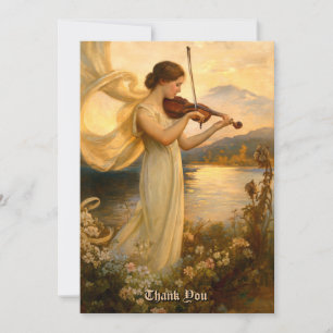 Art Nouveau-flicka som spelar fiol bland blommor Tack Kort