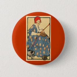 Art nouveau - flickahandarbete med henne katt knapp