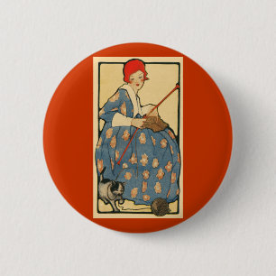 Art nouveau - flickahandarbete med henne katt knapp