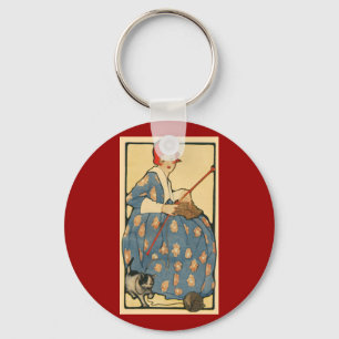 Art nouveau - flickahandarbete med henne katt nyckelring