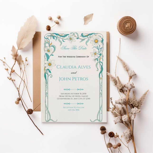 Art Nouveau Floral Save the Date Invitation Inbjudningar (Skapare uppladdad)