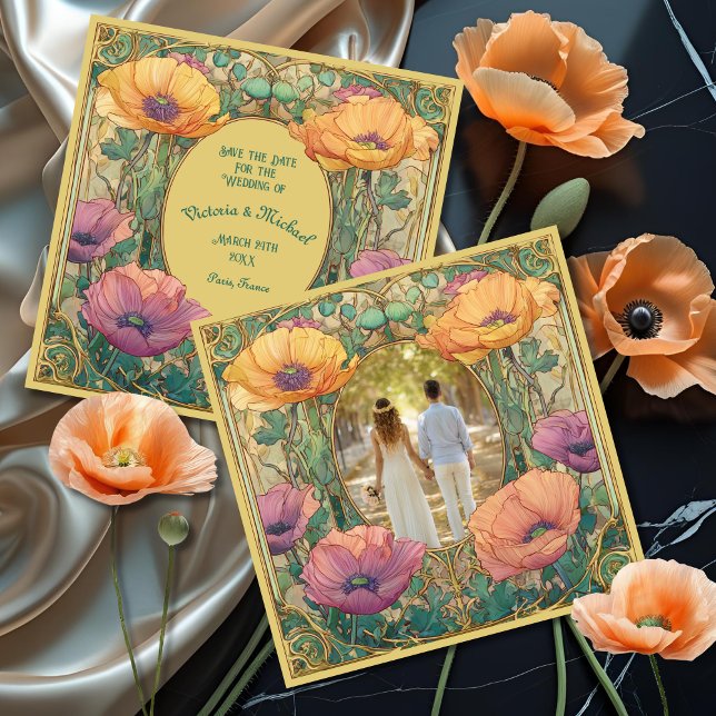 Art Nouveau Floral Save the Date Photo Inbjudningar (Skapare uppladdad)