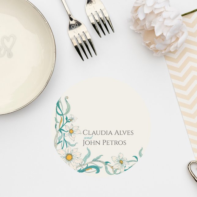 Art Nouveau Floral Wedding Coaster Underlägg Papper Rund (Skapare uppladdad)